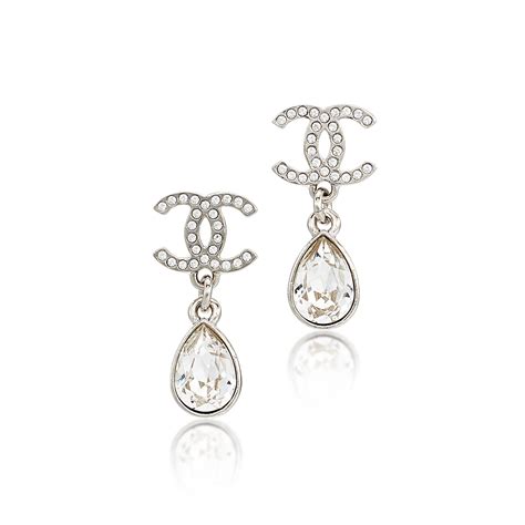 chanel silver crystal earrings|Chanel cc earrings original.